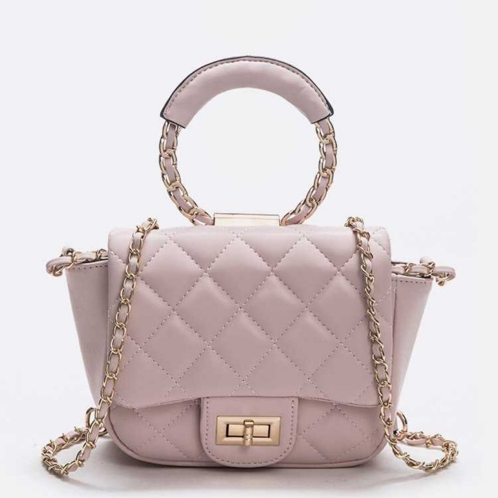 Top Handle Quilted Iconic Shoulder Bag - Pink